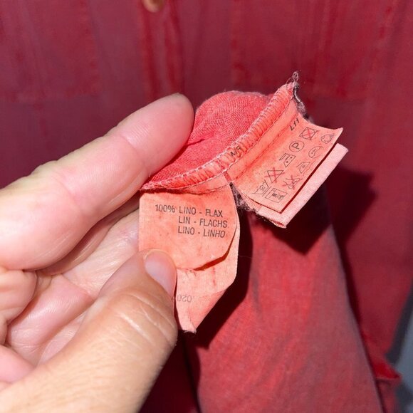 Marina Rinaldi Maxi Shirt Dress Size 12 Coral Linen Washed Button Front Pockets - Picture 14 of 15